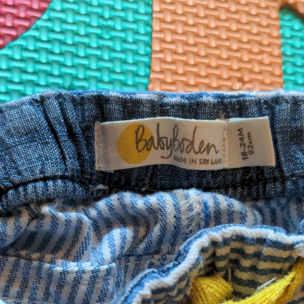 Baby Boden Blue and Yellow Striped Baby Pants - Picture 2 of 4